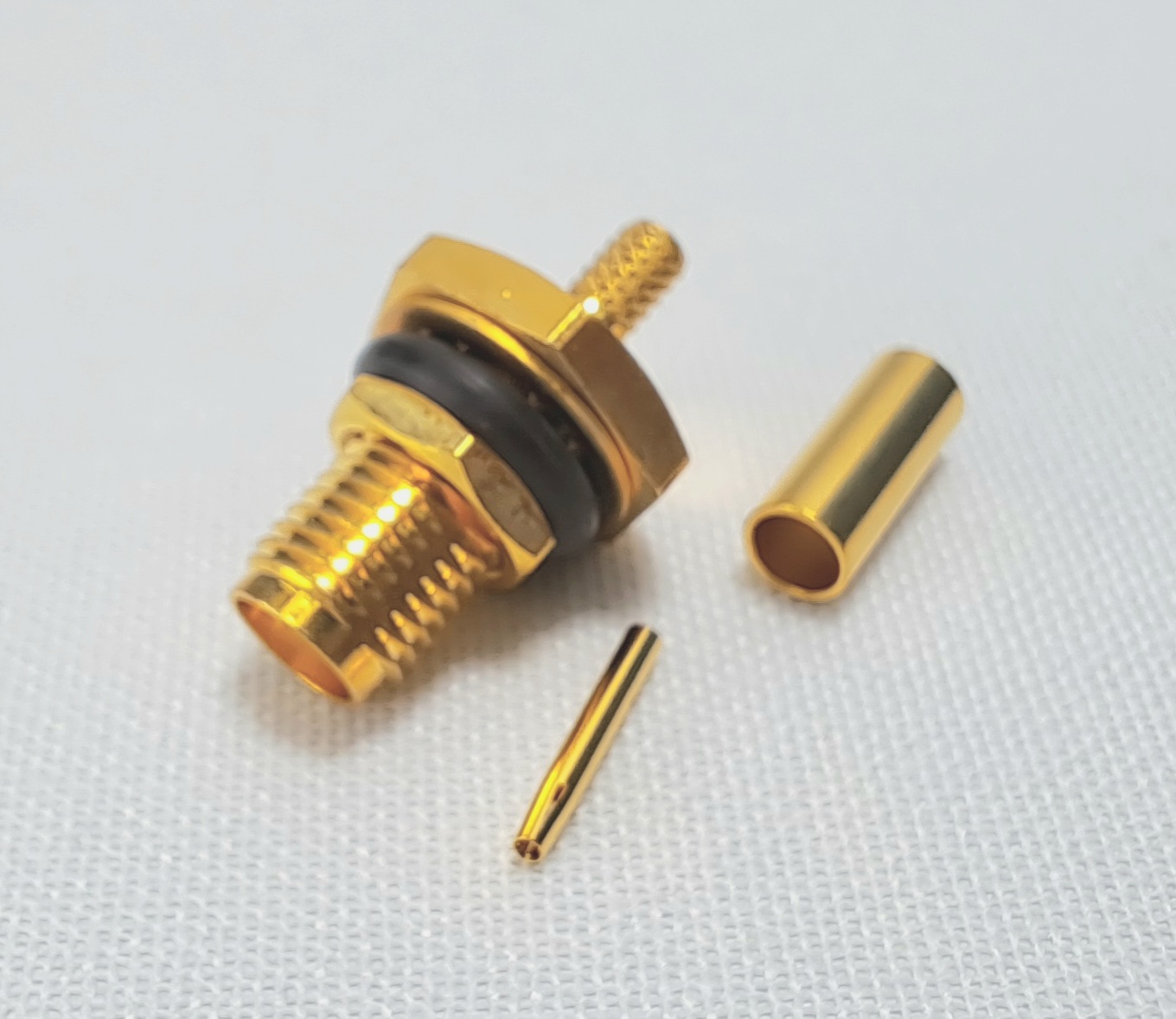 SMA Jack Crimp Bulkhead RG316 Gold